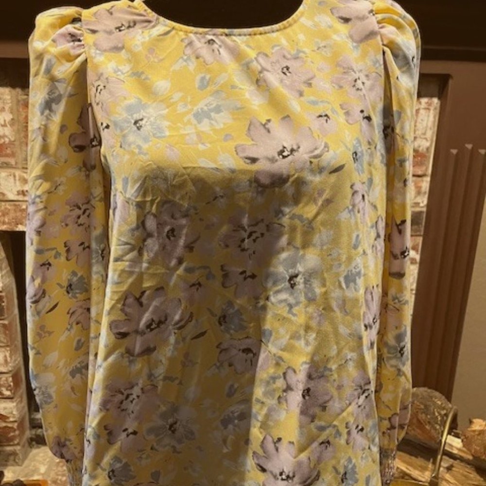 Pleione Yellow and Lilac Flower Blouse - Small